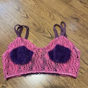 M1558 Los Angeles purple pink knit crop yarn Bralette size small back zipper Sm